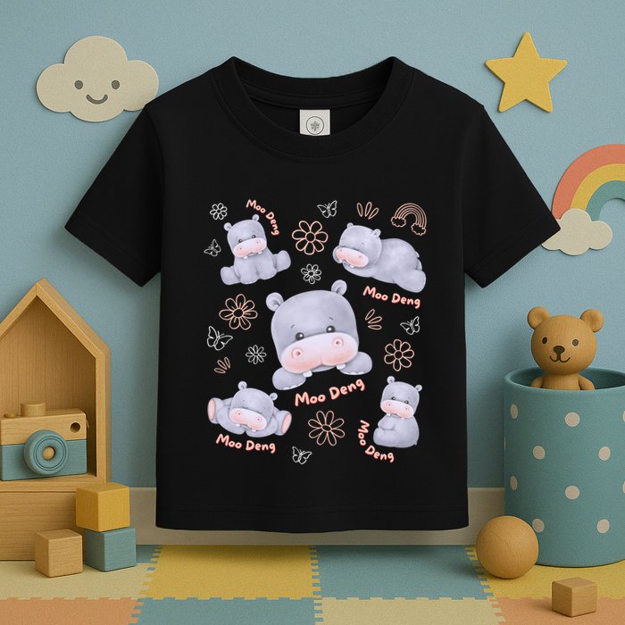 Moo Deng Hippo Pig Flower Cute Baby Pygmy Moodeng Souvenir Toddler T-Shirt