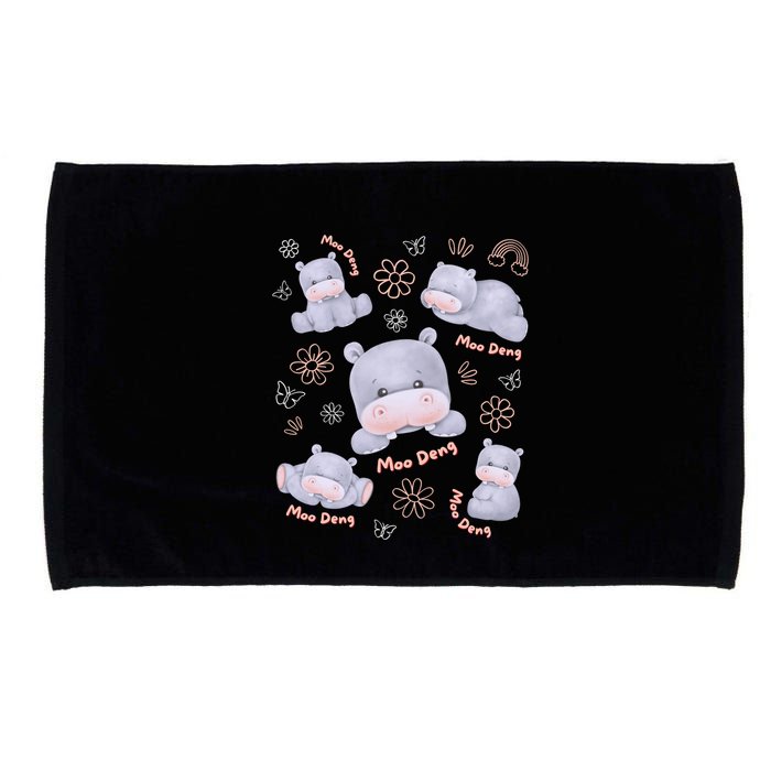 Moo Deng Hippo Pig Flower Cute Baby Pygmy Moodeng Souvenir Microfiber Hand Towel