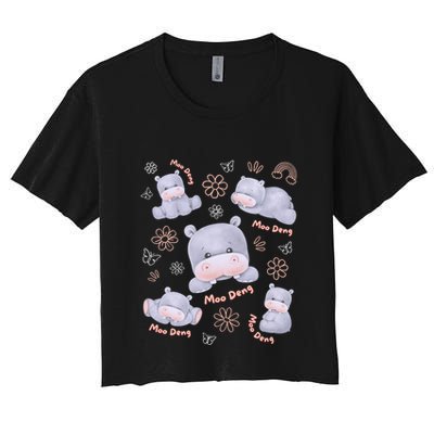 Moo Deng Hippo Pig Flower Cute Baby Pygmy Moodeng Souvenir Crop Top