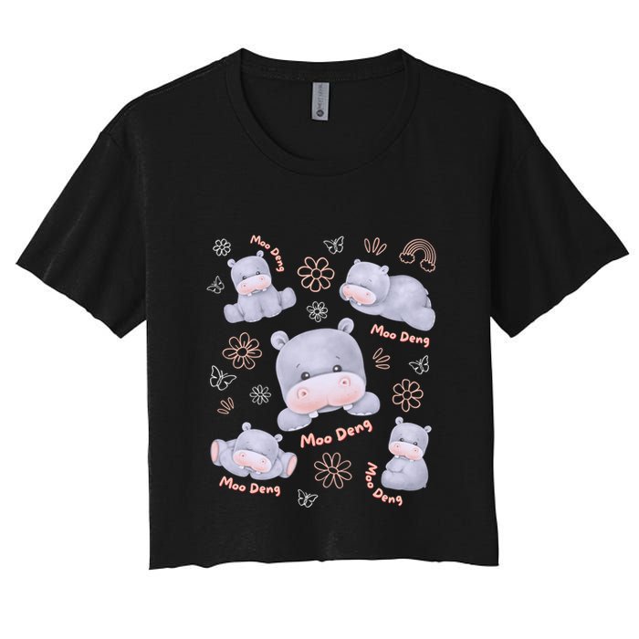 Moo Deng Hippo Pig Flower Cute Baby Pygmy Moodeng Souvenir Crop Top