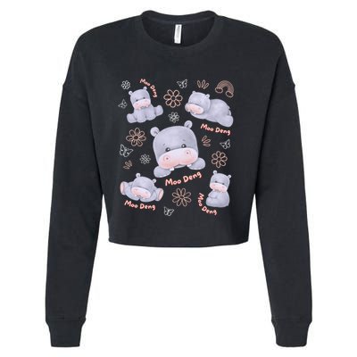 Moo Deng Hippo Pig Flower Cute Baby Pygmy Moodeng Souvenir Cropped Pullover Crew