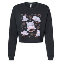 Moo Deng Hippo Pig Flower Cute Baby Pygmy Moodeng Souvenir Cropped Pullover Crew