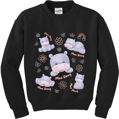 Moo Deng Hippo Pig Flower Cute Baby Pygmy Moodeng Souvenir Kids Sweatshirt