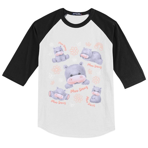 Moo Deng Hippo Pig Flower Cute Baby Pygmy Moodeng Souvenir Kids Colorblock Raglan Jersey