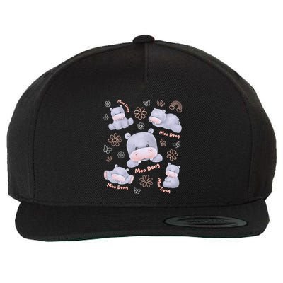 Moo Deng Hippo Pig Flower Cute Baby Pygmy Moodeng Souvenir Wool Snapback Cap