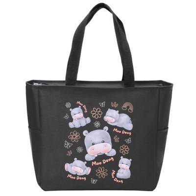 Moo Deng Hippo Pig Flower Cute Baby Pygmy Moodeng Souvenir Zip Tote Bag