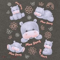 Moo Deng Hippo Pig Flower Cute Baby Pygmy Moodeng Souvenir Cotton Canvas Backpack