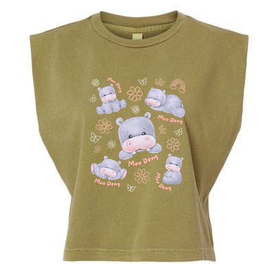 Moo Deng Hippo Pig Flower Cute Baby Pygmy Moodeng Souvenir Garment-Dyed Women's Muscle Tee
