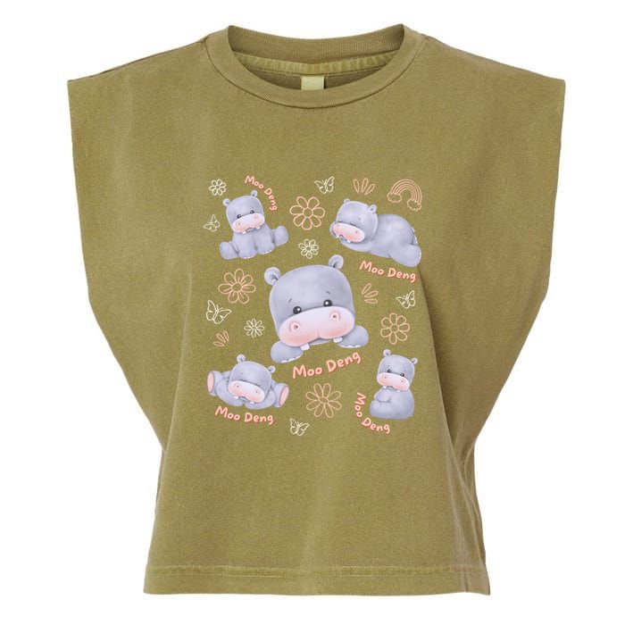 Moo Deng Hippo Pig Flower Cute Baby Pygmy Moodeng Souvenir Garment-Dyed Women's Muscle Tee