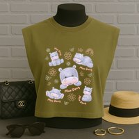 Moo Deng Hippo Pig Flower Cute Baby Pygmy Moodeng Souvenir Garment-Dyed Women's Muscle Tee