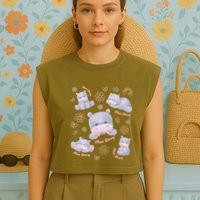 Moo Deng Hippo Pig Flower Cute Baby Pygmy Moodeng Souvenir Garment-Dyed Women's Muscle Tee