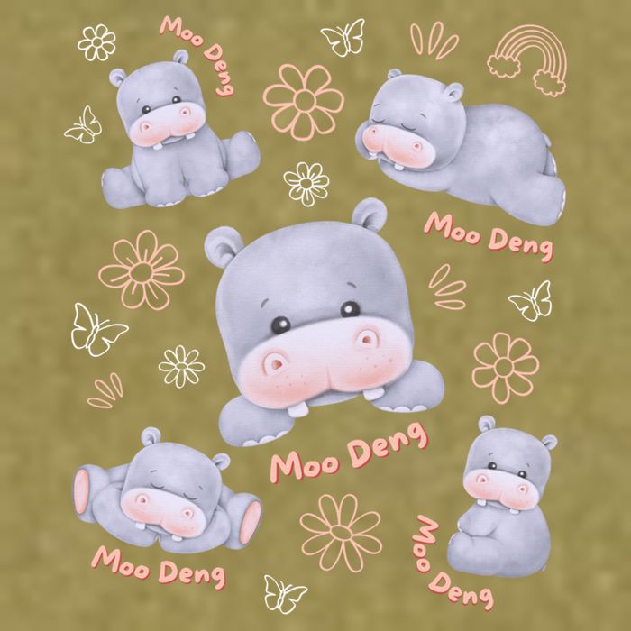 Moo Deng Hippo Pig Flower Cute Baby Pygmy Moodeng Souvenir Garment-Dyed Women's Muscle Tee