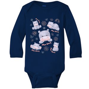 Moo Deng Hippo Pig Flower Cute Baby Pygmy Moodeng Souvenir Baby Long Sleeve Bodysuit