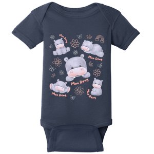 Moo Deng Hippo Pig Flower Cute Baby Pygmy Moodeng Souvenir Baby Bodysuit