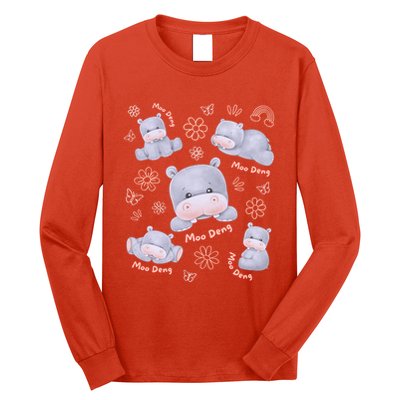 Moo Deng Hippo Pig Flower Cute Baby Pygmy Moodeng Souvenir Long Sleeve Shirt