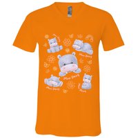 Moo Deng Hippo Pig Flower Cute Baby Pygmy Moodeng Souvenir V-Neck T-Shirt