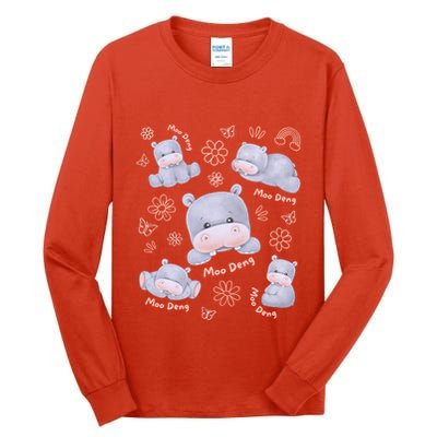 Moo Deng Hippo Pig Flower Cute Baby Pygmy Moodeng Souvenir Tall Long Sleeve T-Shirt
