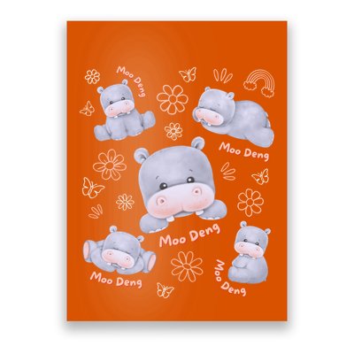 Moo Deng Hippo Pig Flower Cute Baby Pygmy Moodeng Souvenir Poster