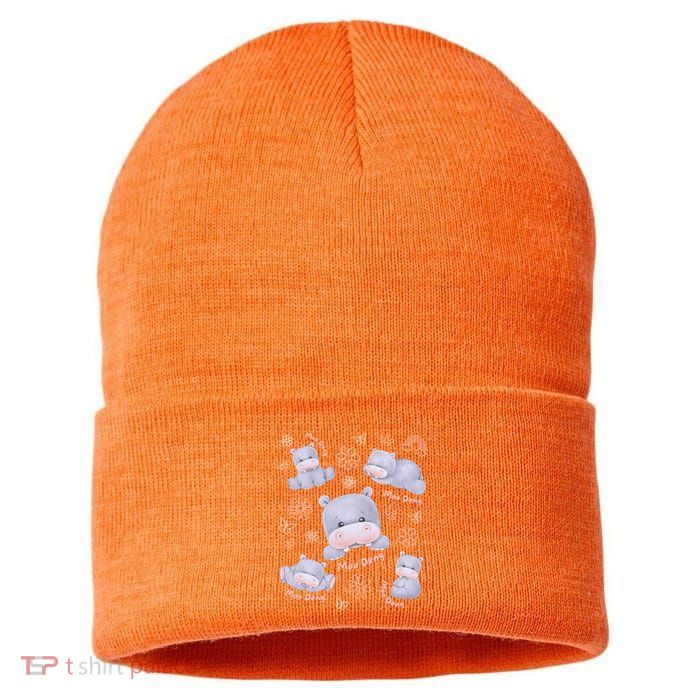 Moo Deng Hippo Pig Flower Cute Baby Pygmy Moodeng Souvenir Sustainable Knit Beanie