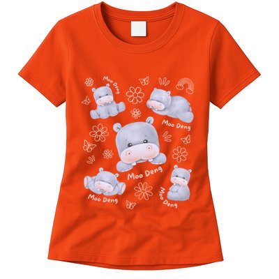 Moo Deng Hippo Pig Flower Cute Baby Pygmy Moodeng Souvenir Womens T-Shirt