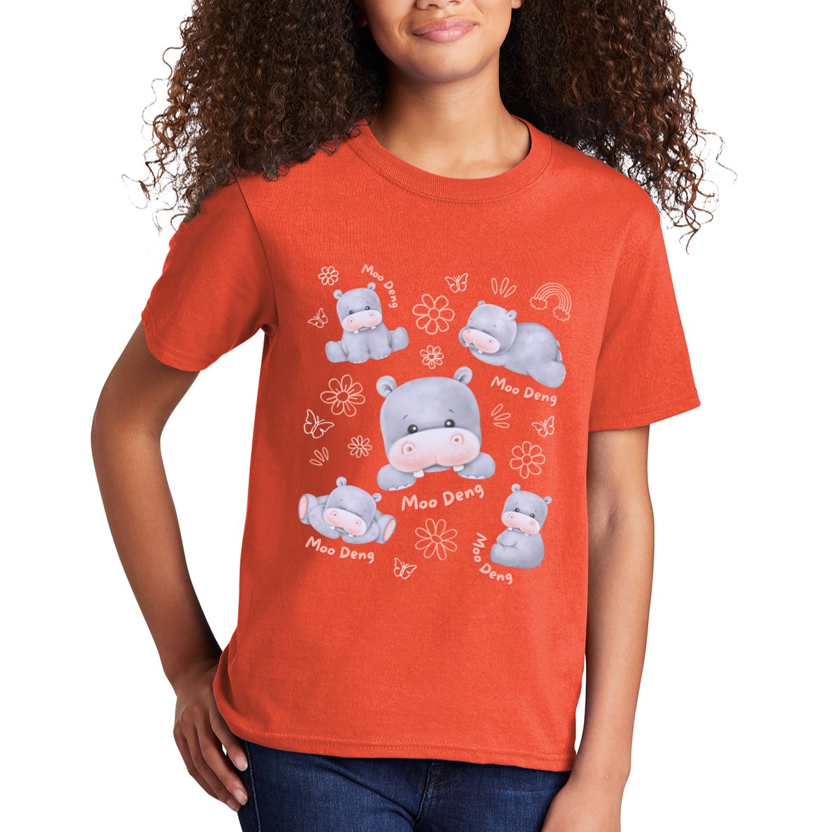Moo Deng Hippo Pig Flower Cute Baby Pygmy Moodeng Souvenir Kids T-Shirt