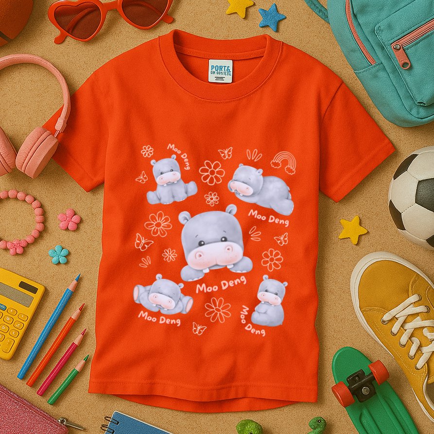 Moo Deng Hippo Pig Flower Cute Baby Pygmy Moodeng Souvenir Kids T-Shirt