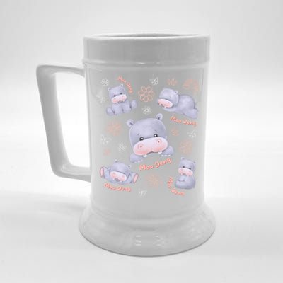 Moo Deng Hippo Pig Flower Cute Baby Pygmy Moodeng Souvenir Beer Stein