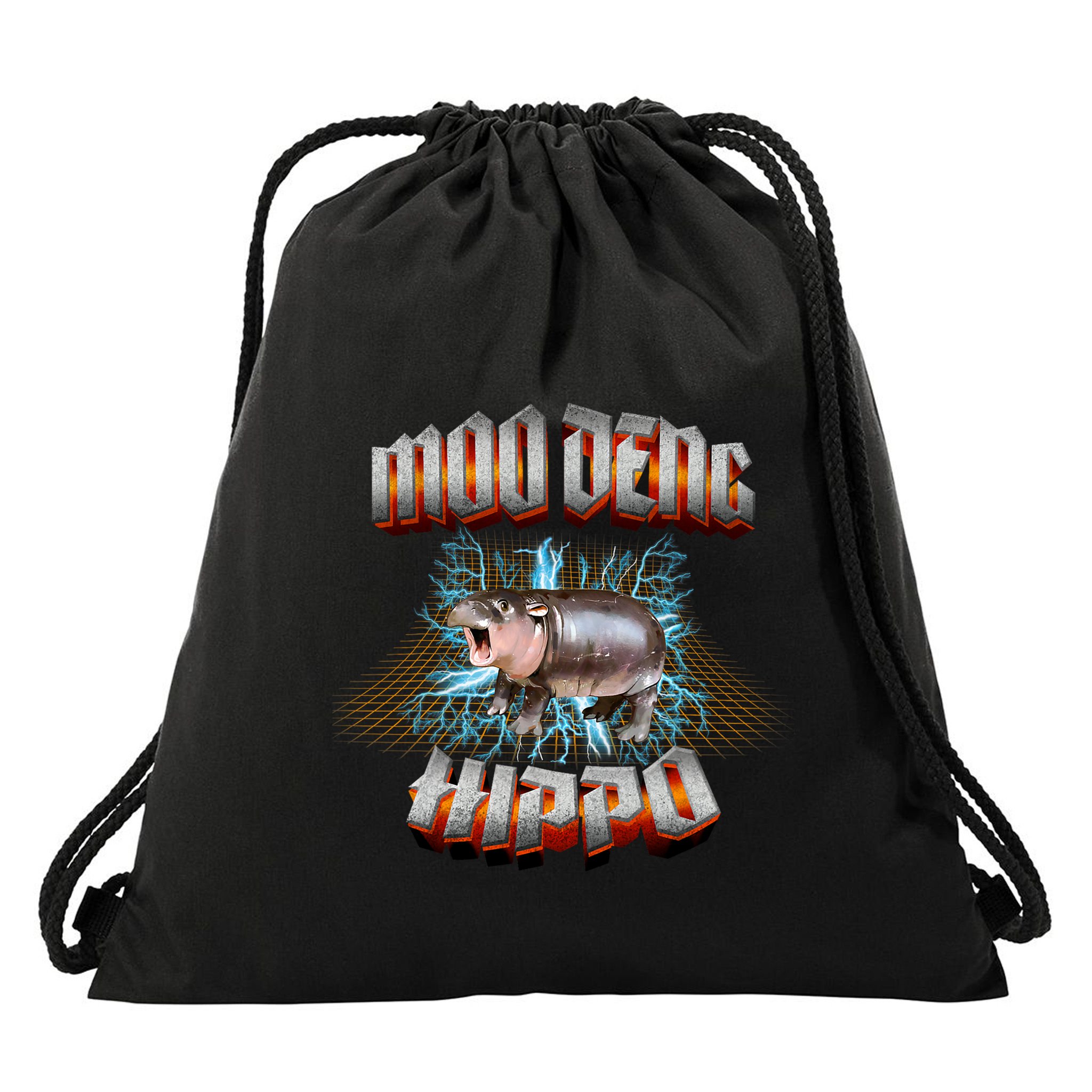 Moo Deng Heavy Hardcore Music Drawstring Bag