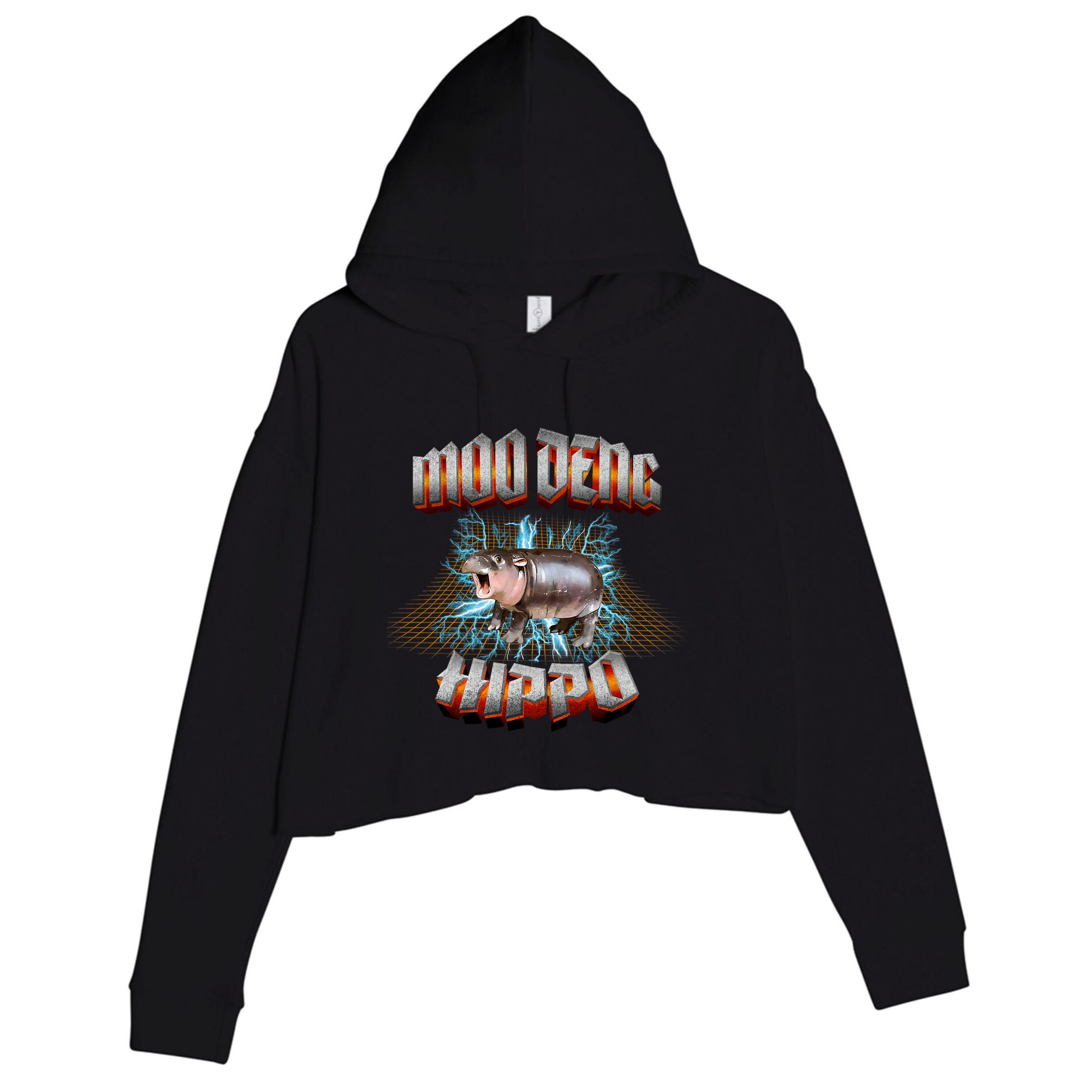 Moo Deng Heavy Hardcore Music Crop Fleece Hoodie