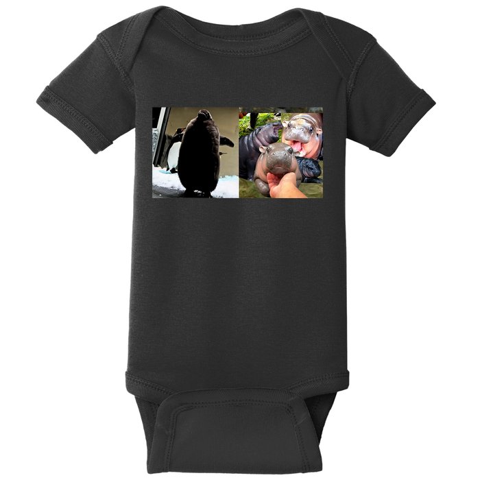 Moo Deng Hippo And Baby Penguin Pesto Baby Bodysuit