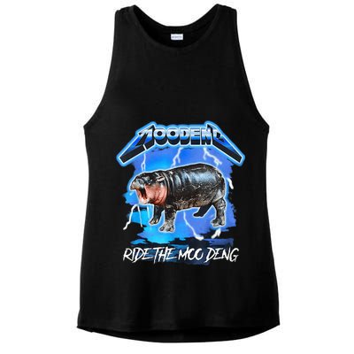 Moo Deng Hippo Ride The Moo Deng Music Rock Style Ladies PosiCharge Tri-Blend Wicking Tank