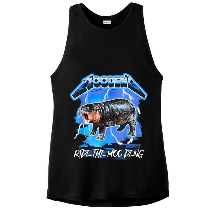 Moo Deng Hippo Ride The Moo Deng Music Rock Style Ladies PosiCharge Tri-Blend Wicking Tank