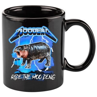 Moo Deng Hippo Ride The Moo Deng Music Rock Style 11oz C Handle Ceramic Mug