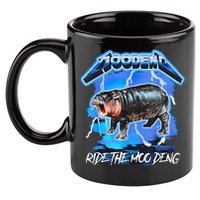 Moo Deng Hippo Ride The Moo Deng Music Rock Style 11oz C Handle Ceramic Mug