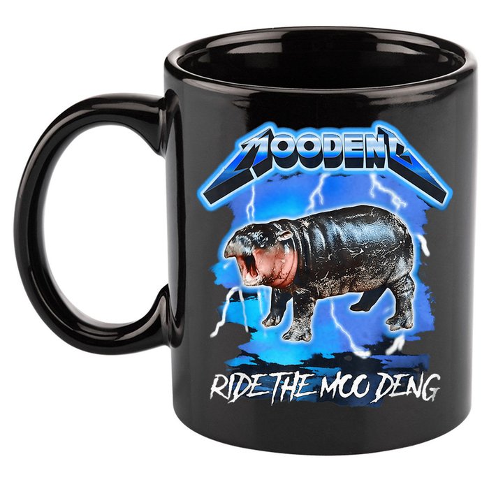 Moo Deng Hippo Ride The Moo Deng Music Rock Style 11oz C Handle Ceramic Mug
