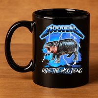 Moo Deng Hippo Ride The Moo Deng Music Rock Style 11oz C Handle Ceramic Mug