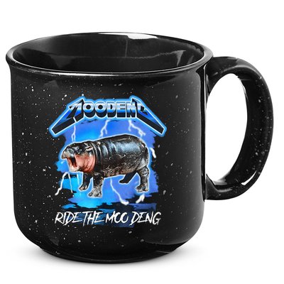Moo Deng Hippo Ride The Moo Deng Music Rock Style 15oz Campfire Ceramic Mug