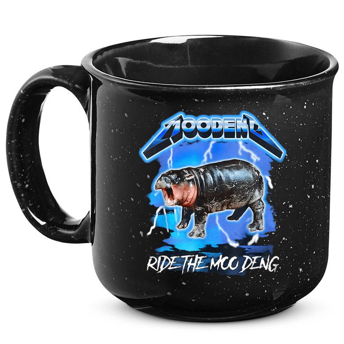 Moo Deng Hippo Ride The Moo Deng Music Rock Style 15oz Campfire Ceramic Mug
