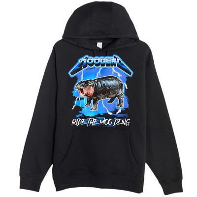 Moo Deng Hippo Ride The Moo Deng Music Rock Style Premium Pullover Hoodie