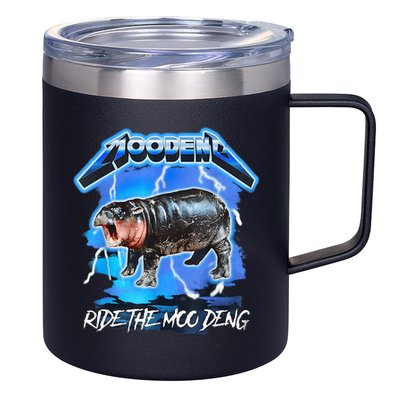 Moo Deng Hippo Ride The Moo Deng Music Rock Style 12oz Stainless Steel Coffee Mug