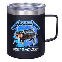 Moo Deng Hippo Ride The Moo Deng Music Rock Style 12oz Stainless Steel Coffee Mug