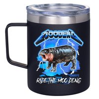 Moo Deng Hippo Ride The Moo Deng Music Rock Style 12oz Stainless Steel Coffee Mug