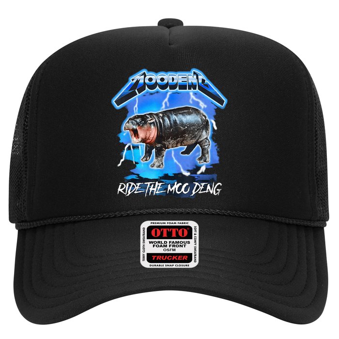 Moo Deng Hippo Ride The Moo Deng Music Rock Style Trucker Hat