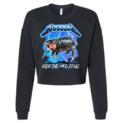 Moo Deng Hippo Ride The Moo Deng Music Rock Style Cropped Pullover Crew