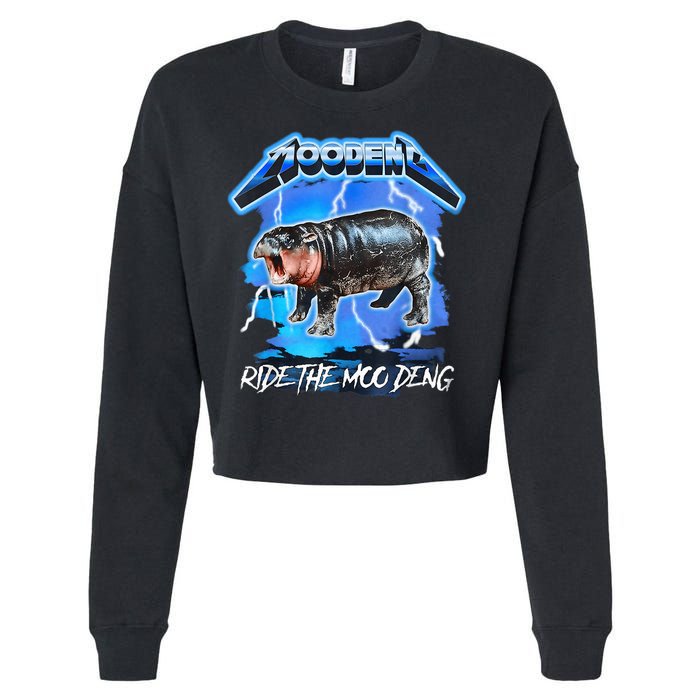 Moo Deng Hippo Ride The Moo Deng Music Rock Style Cropped Pullover Crew