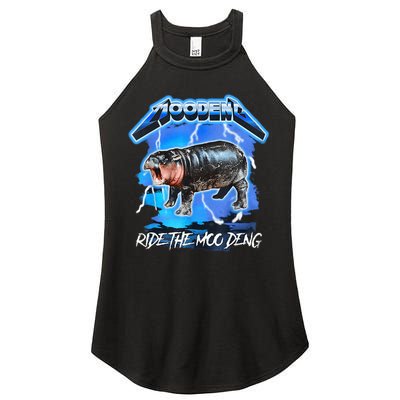 Moo Deng Hippo Ride The Moo Deng Music Rock Style Women's Perfect Tri Rocker Tank