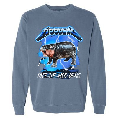 Moo Deng Hippo Ride The Moo Deng Music Rock Style Garment-Dyed Sweatshirt