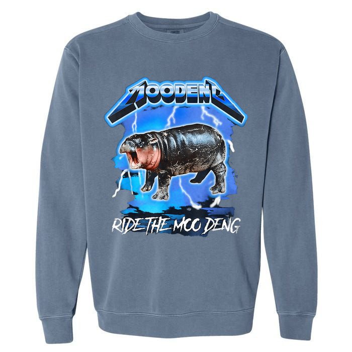 Moo Deng Hippo Ride The Moo Deng Music Rock Style Garment-Dyed Sweatshirt