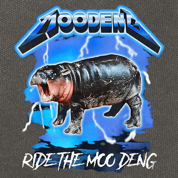 Moo Deng Hippo Ride The Moo Deng Music Rock Style Cotton Canvas Backpack