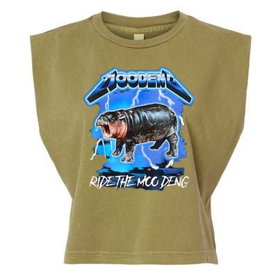 Moo Deng Hippo Ride The Moo Deng Music Rock Style Garment-Dyed Women's Muscle Tee
